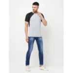 Men's Casual Colorblock Polyester Round Neck T-shirt (Grey)