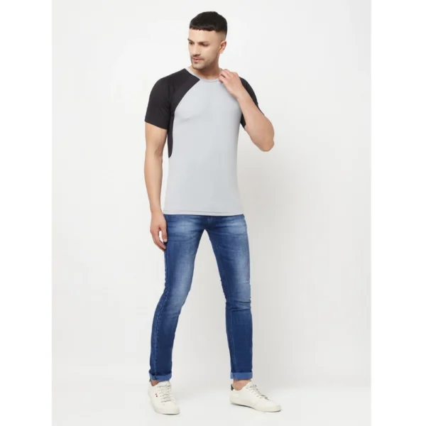 Men's Casual Colorblock Polyester Round Neck T-shirt (Grey)