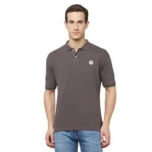 Men's Casual Solid Cotton Blend Polo Neck T-shirt (Grey)
