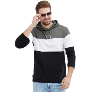 Men's Casual Colorblock Cotton Blend Hooded Neck T-shirt (Multicolor)