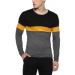 Men's Casual Colorblock Cotton Blend Round Neck T-shirt (Grey)