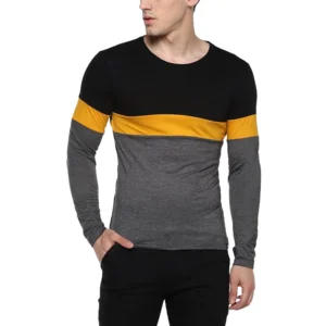 Men's Casual Colorblock Cotton Blend Round Neck T-shirt (Grey)