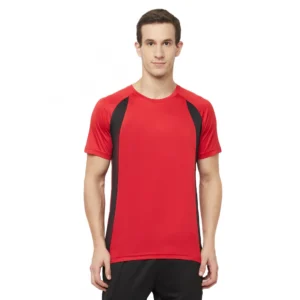 Men's Casual Colorblock Polyester Round Neck T-shirt (Red)