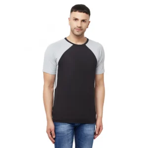Men's Casual Colorblock Polyester Round Neck T-shirt (Black)