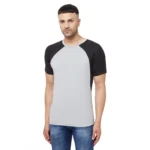 Men's Casual Colorblock Polyester Round Neck T-shirt (Grey)
