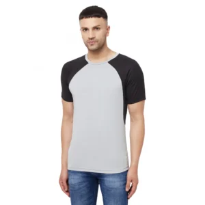 Men's Casual Colorblock Polyester Round Neck T-shirt (Grey)