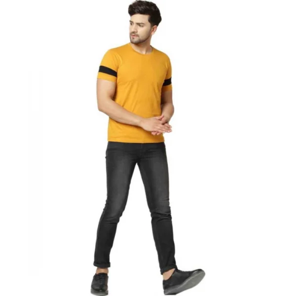 Men's Casual Solid Cotton Blend Round Neck T-shirt (Yellow)