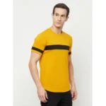 Men's Casual Striped Cotton Blend Round Neck T-shirt (Yellow & Black)