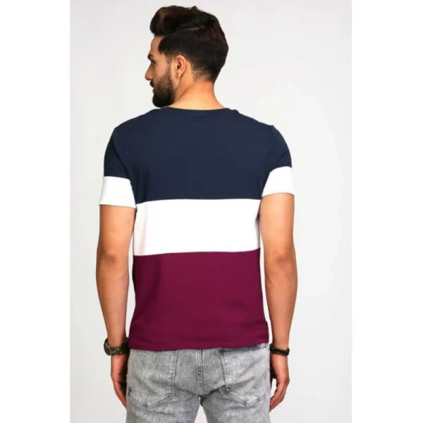 Men's Casual Colorblock Polyester Round Neck T-shirt (Multicolor)