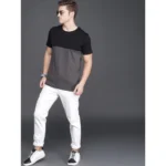 Men's Casual Colorblock Cotton Blend Round Neck T-shirt (Black & Grey)