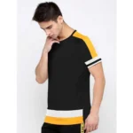 Men's Casual Colorblock Cotton Blend Round Neck T-shirt (Black)