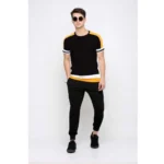 Men's Casual Colorblock Cotton Blend Round Neck T-shirt (Black)