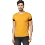 Men's Casual Solid Cotton Blend Round Neck T-shirt (Yellow)