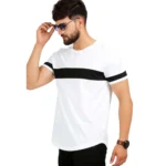 Men's Casual Solid Cotton Blend Round Neck T-shirt (White)