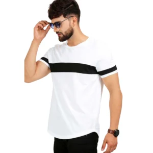 Men's Casual Solid Cotton Blend Round Neck T-shirt (White)