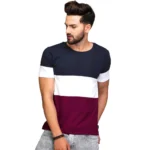 Men's Casual Colorblock Polyester Round Neck T-shirt (Multicolor)