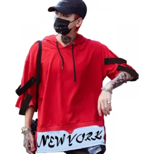 Women's Casual Printed Cotton Blend Hooded Neck T-shirt (Red)