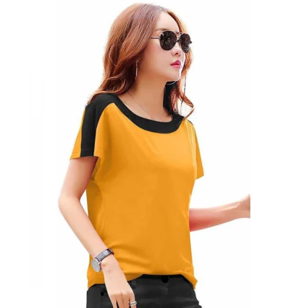 Women's Casual Solid Polyester Boat Neck T-shirt (Yellow)