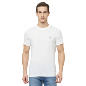 Men's Casual Solid Cotton Blend Round Neck T-shirt (White)