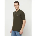 Men's Casual Solid Cotton Blend Polo Neck T-shirt (Dark Green)