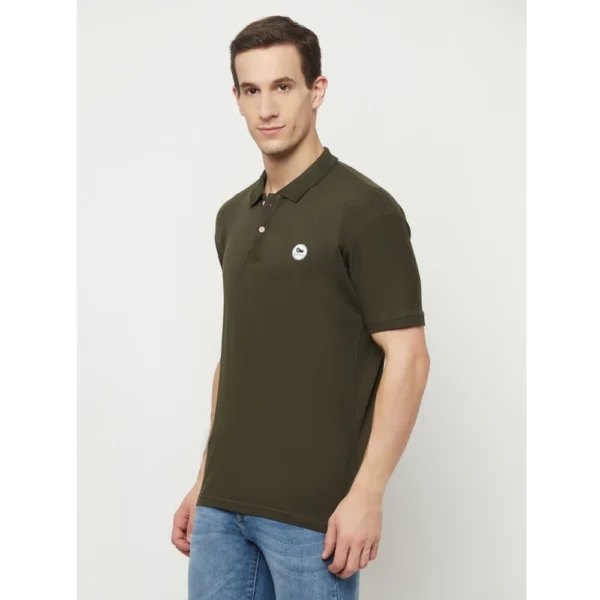Men's Casual Solid Cotton Blend Polo Neck T-shirt (Dark Green)
