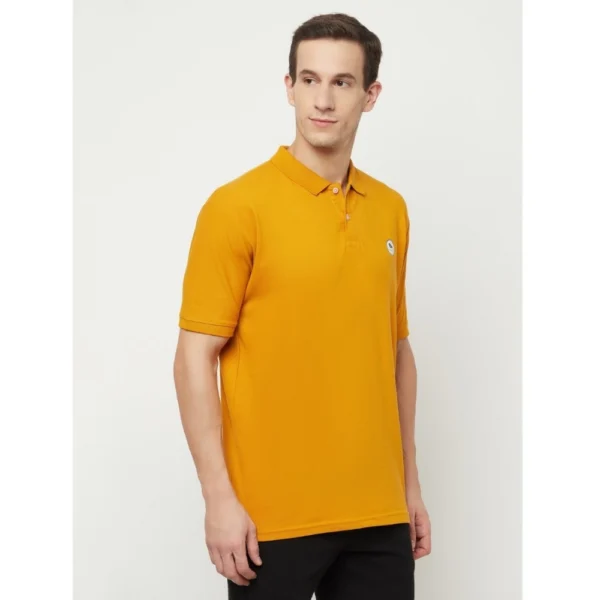 Men's Casual Solid Cotton Blend Polo Neck T-shirt (Yellow)