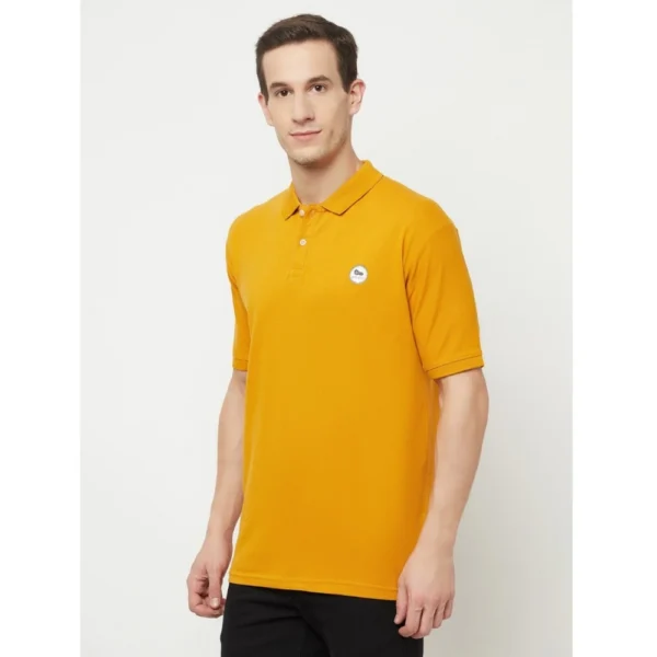 Men's Casual Solid Cotton Blend Polo Neck T-shirt (Yellow)