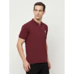 Men's Casual Solid Cotton Blend Polo Neck T-shirt (Maroon)