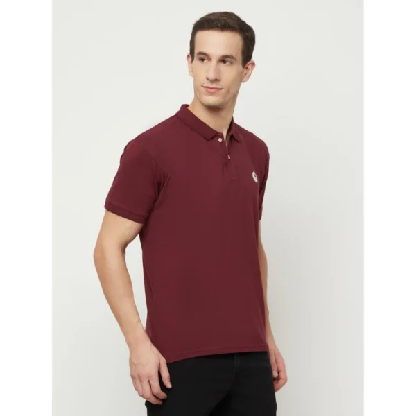 Men's Casual Solid Cotton Blend Polo Neck T-shirt (Maroon)