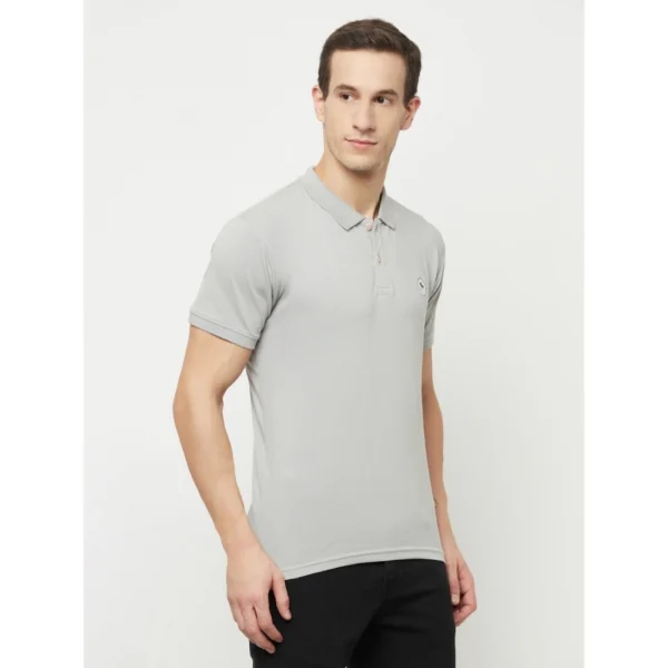 Men's Casual Solid Cotton Blend Polo Neck T-shirt (Grey)