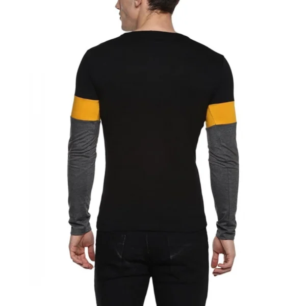 Men's Casual Colorblock Cotton Blend Round Neck T-shirt (Grey)