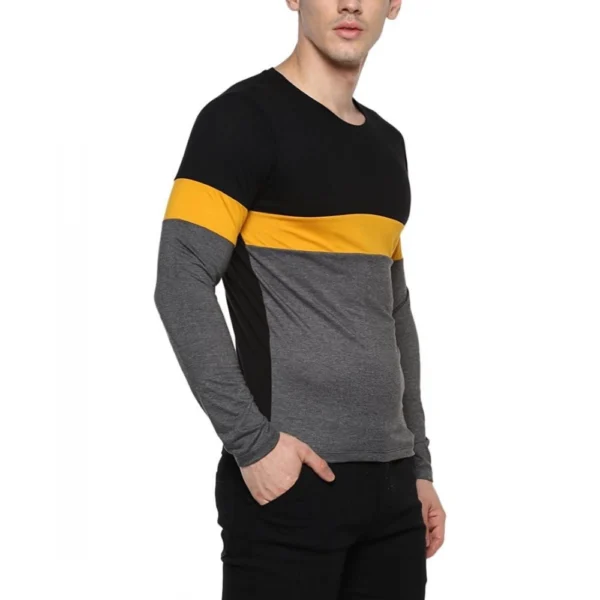 Men's Casual Colorblock Cotton Blend Round Neck T-shirt (Grey)