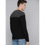 Men's Casual Colorblock Polyester Round Neck T-shirt (Black)