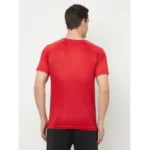 Men's Casual Colorblock Polyester Round Neck T-shirt (Red)