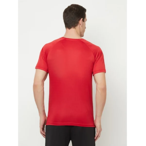 Men's Casual Colorblock Polyester Round Neck T-shirt (Red)