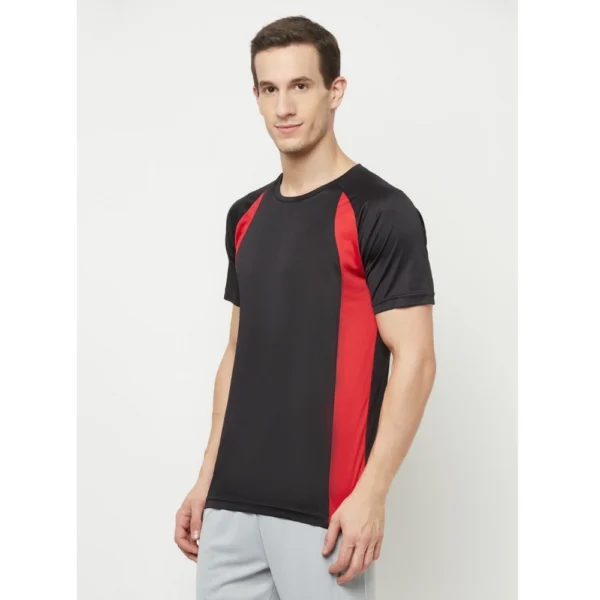 Men's Casual Colorblock Polyester Round Neck T-shirt (Black)