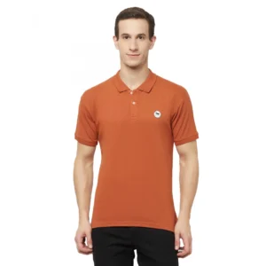 Men's Casual Solid Cotton Blend Polo Neck T-shirt (Orange)
