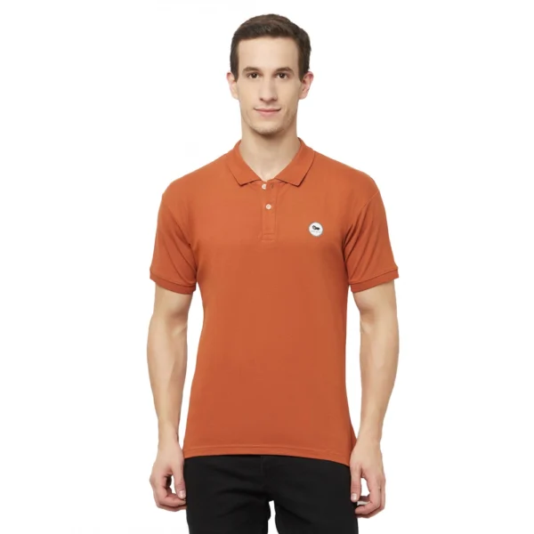 Men's Casual Solid Cotton Blend Polo Neck T-shirt (Orange)