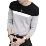 Men's Casual Colorblock Polyester Round Neck T-shirt (Grey)