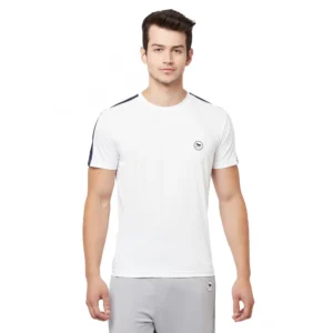 Men's Casual Solid Polyester Round Neck T-shirt (White)