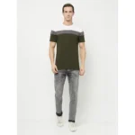Men's Casual Colorblock Cotton Blend Round Neck T-shirt (Multicolor)
