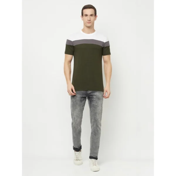 Men's Casual Colorblock Cotton Blend Round Neck T-shirt (Multicolor)