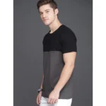 Men's Casual Colorblock Cotton Blend Round Neck T-shirt (Black & Grey)