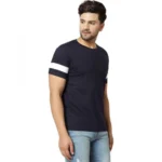 Men's Casual Colorblock Cotton Blend Round Neck T-shirt (Blue)