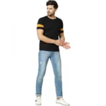 Men's Casual Solid Cotton Blend Round Neck T-shirt (Black)