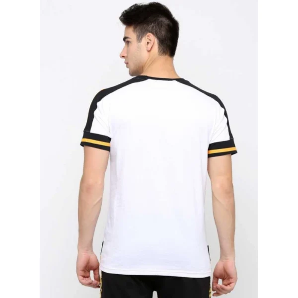 Men's Casual Colorblock Cotton Blend Round Neck T-shirt (White)