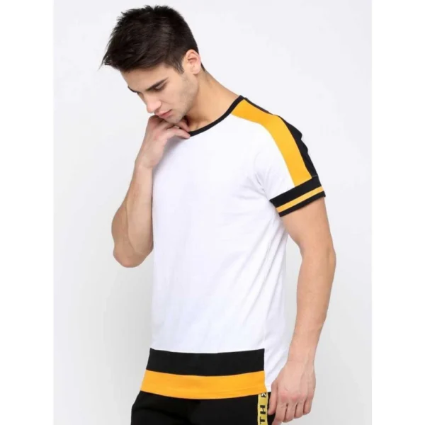 Men's Casual Colorblock Cotton Blend Round Neck T-shirt (White)