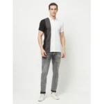 Men's Casual Colorblock Cotton Blend Collared Neck T-shirt (Multicolor)