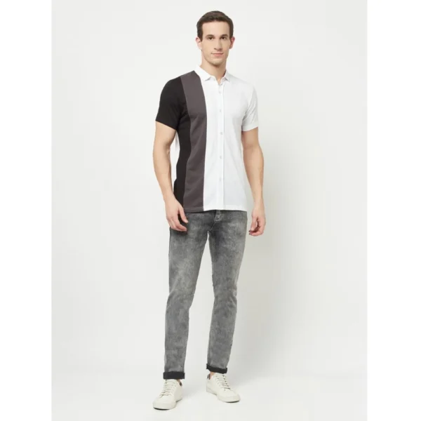 Men's Casual Colorblock Cotton Blend Collared Neck T-shirt (Multicolor)