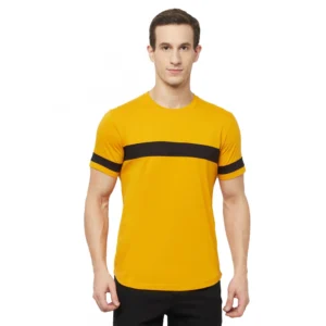 Men's Casual Striped Cotton Blend Round Neck T-shirt (Yellow & Black)